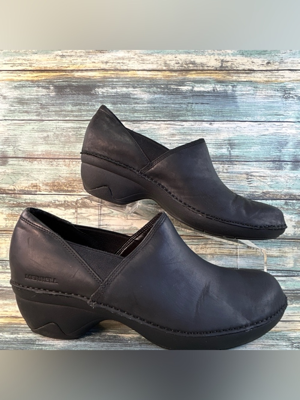 Merrell Emma Clogs Size 11 Black Leather Water Resistant All Weather Casual Shoe